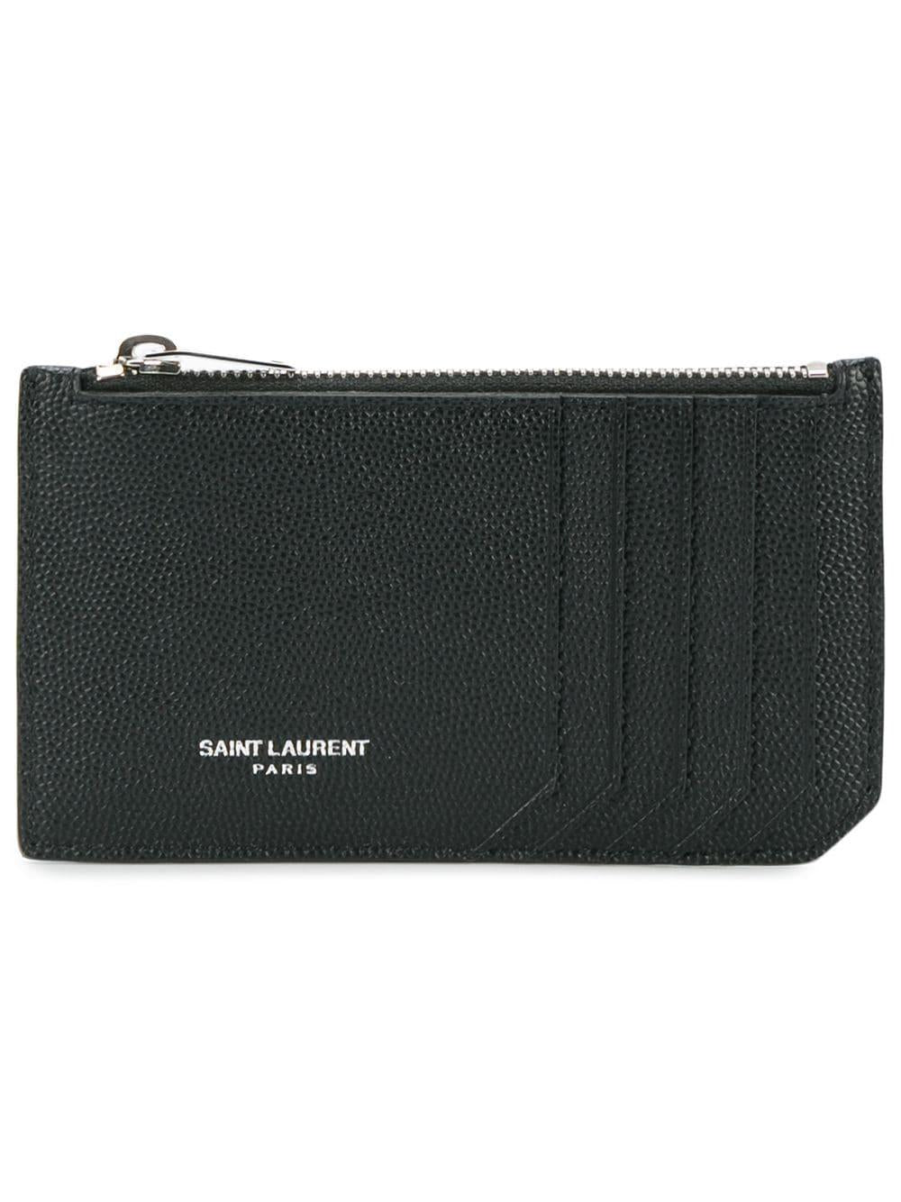 SAINT LAURENT Black Fragments Cardholder with Engraved Paris Signature