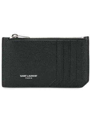 SAINT LAURENT Black Fragments Cardholder with Engraved Paris Signature