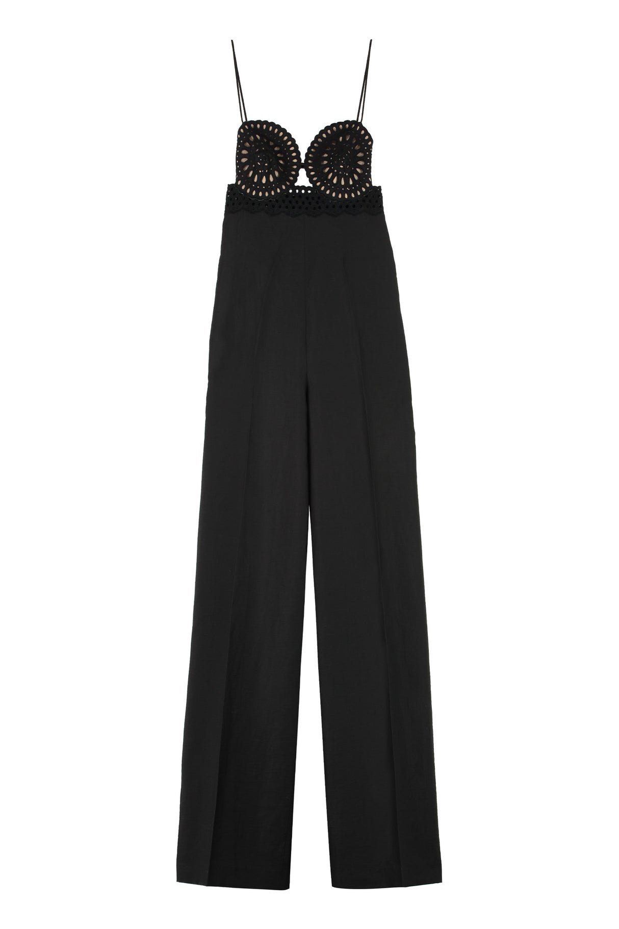 STELLA MCCARTNEY Black Broderie Anglaise Bustier Jumpsuit -Organic Cotton and Linen Blend