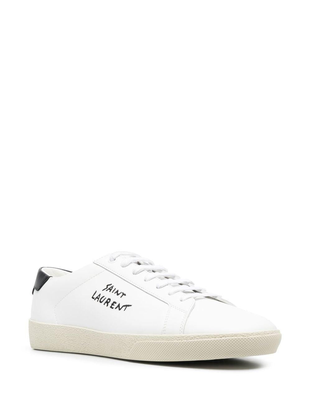 Men's White Low-top Sneakers with Calfskin and Leather Detailing