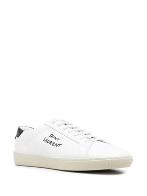 Men's White Low-top Sneakers with Calfskin and Leather Detailing