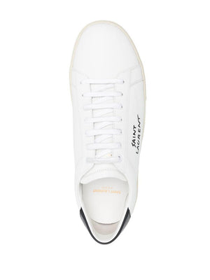 Men's White Low-top Sneakers with Calfskin and Leather Detailing