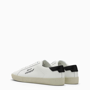 Men's White Low-top Sneakers with Calfskin and Leather Detailing