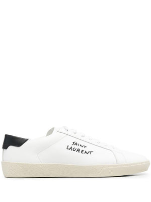 Men's White Low-top Sneakers with Calfskin and Leather Detailing