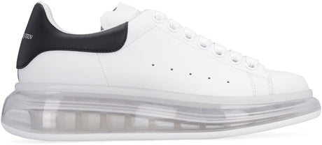 Oversized Leather Sneakers with Transparent Sole and Contrast Detail