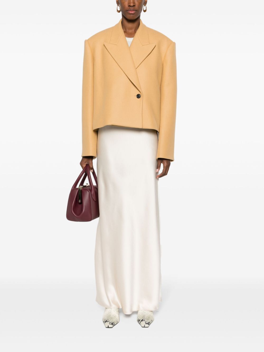 Áo khoác ngắn tay dài pha len màu nâu cho nữ - Bộ sưu tập SS24