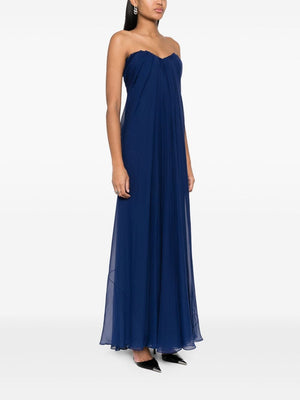 ALEXANDER MCQUEEN Navy Blue Silk Draped Bustier Dress