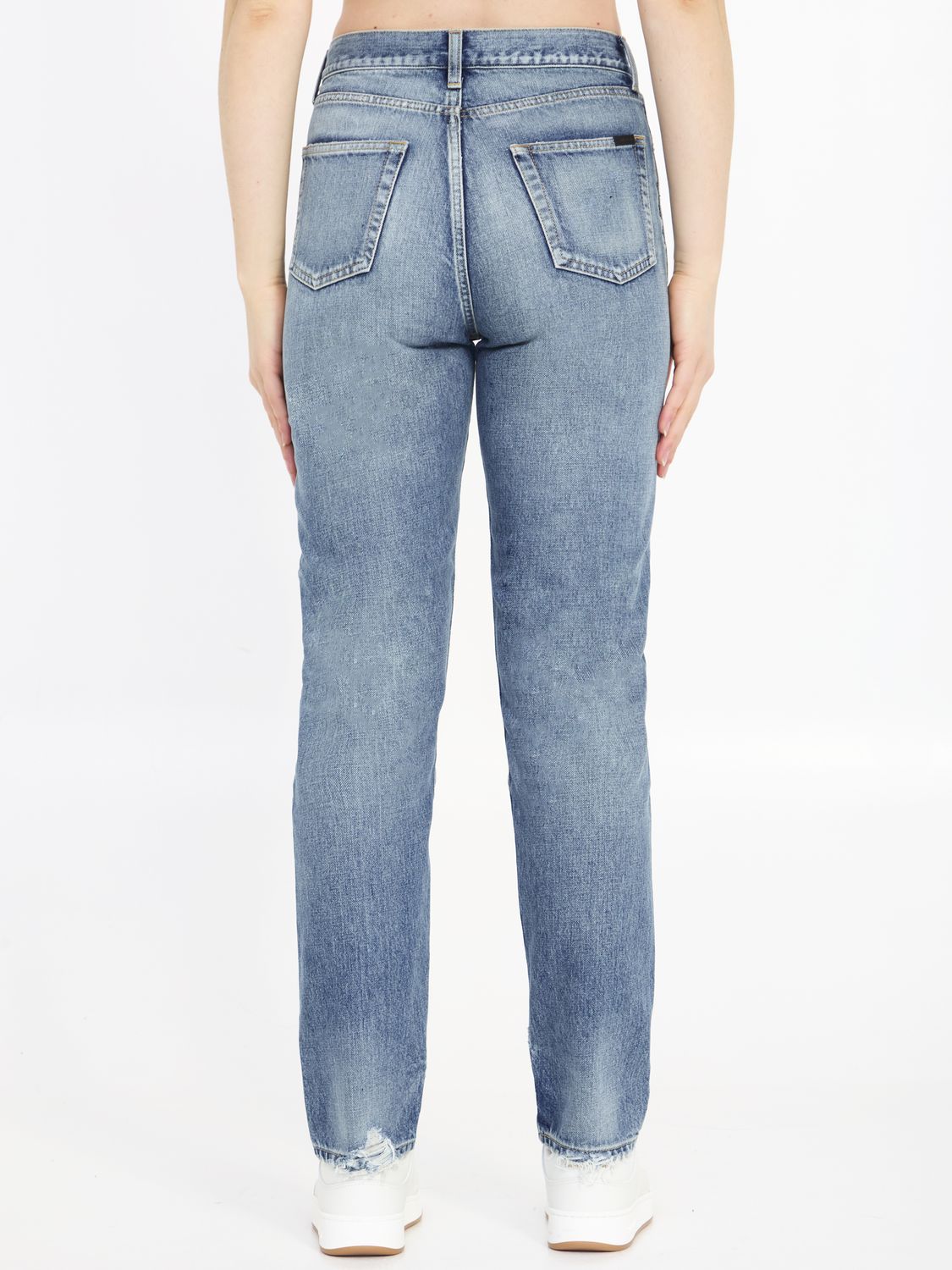 SAINT LAURENT Navy Distressed Denim Jeans for Women - 614443Y13KB