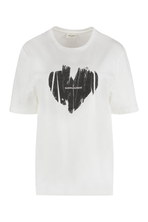 SAINT LAURENT White Heart Logo Print T-Shirt for Women