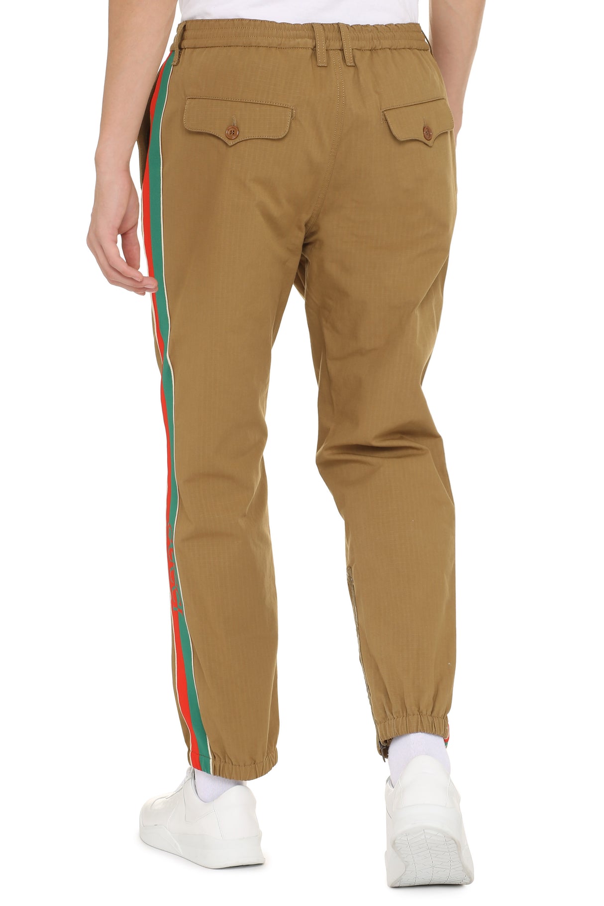 GUCCI Men's Striped Cotton Trousers with Elastic and Zippered Ankles