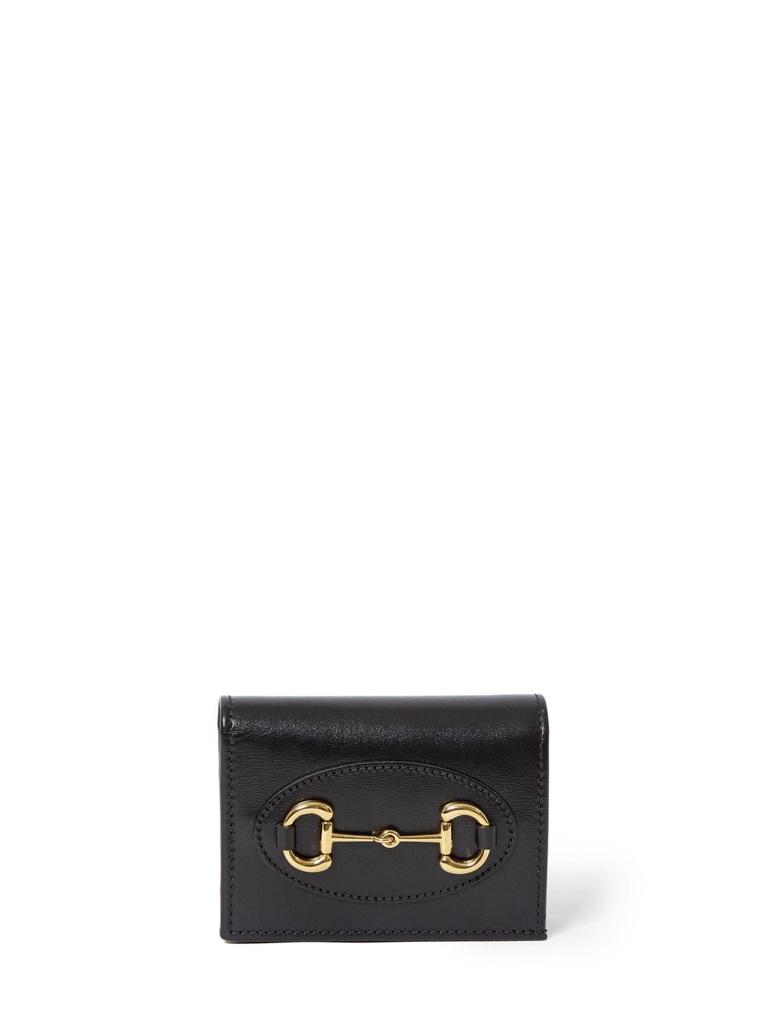 時尚黑色皮革錢包，配有標誌性的金色馬刺細節