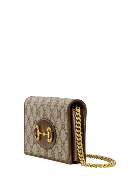 GUCCI Beige and Brown GG Supreme Canvas Horsebit Clutch Wallet for Women