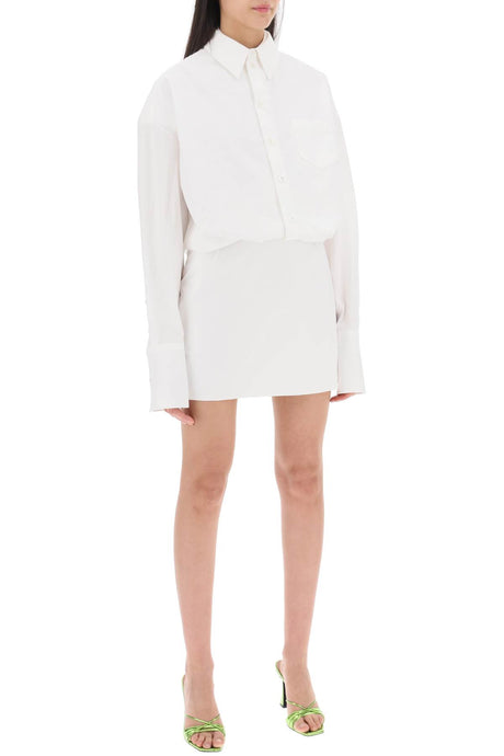 INTERIOR White Cotton Poplin Mini Dress with Layered Shirt Bodice for Women