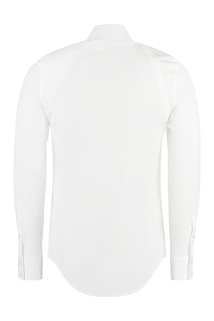 ALEXANDER MCQUEEN Men's White Cotton Poplin Shirt with Metal Buckle and Rounded Hem for FW23