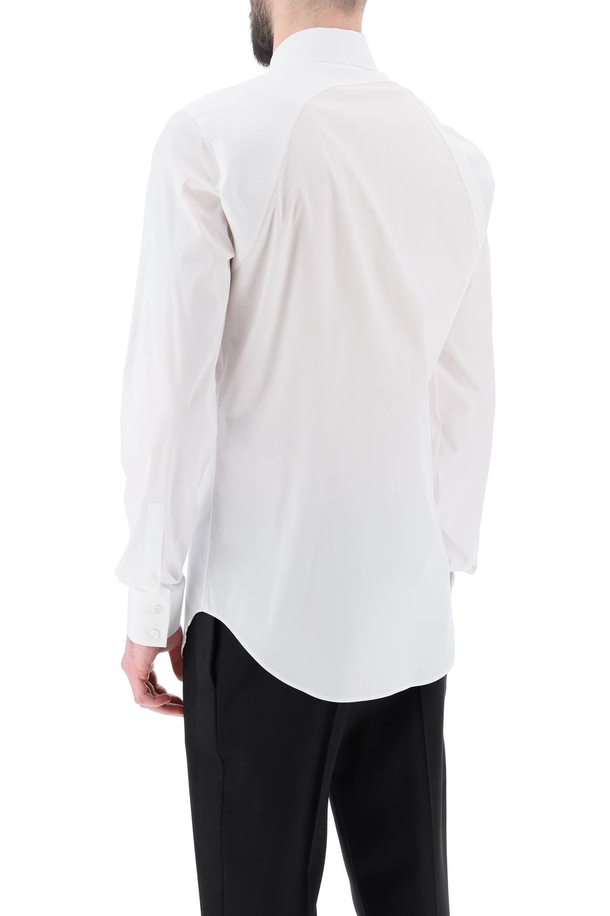 ALEXANDER MCQUEEN Men's White Cotton Poplin Shirt with Metal Buckle and Rounded Hem for FW23