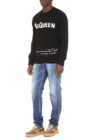 ALEXANDER MCQUEEN Men's Intarsia Sweater in Black for FW23