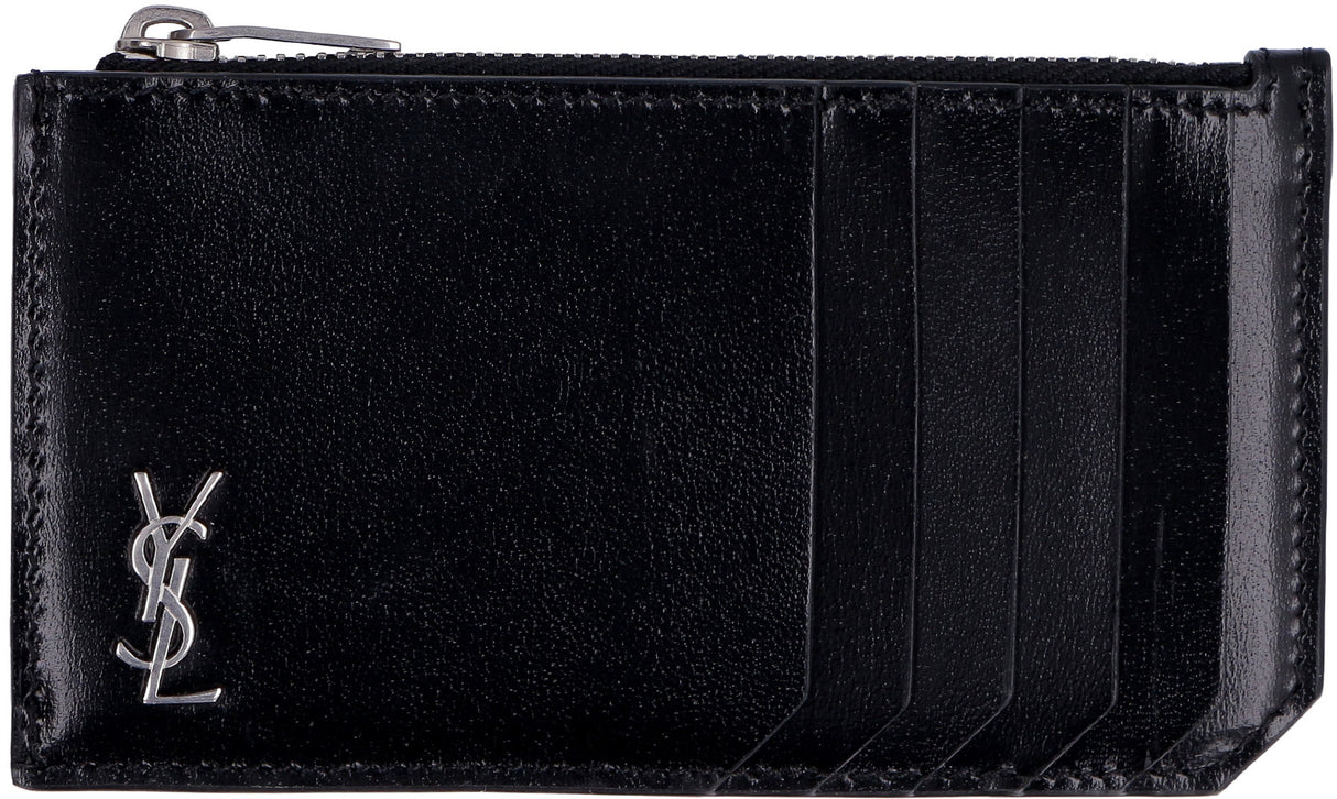 SAINT LAURENT Black Tiny Cassandre Fragments Small Cardholder with Silver-Tone YSL Monogram