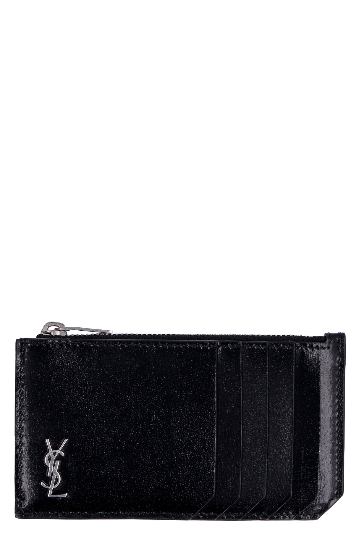 SAINT LAURENT Black Tiny Cassandre Fragments Small Cardholder with Silver-Tone YSL Monogram