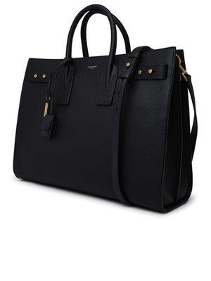 SAINT LAURENT Classic Black Calf Leather Tote Handbag for Men