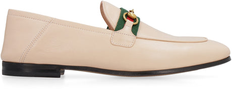 GUCCI Almond Toe Leather Loafers with Green-Red-Green Web Detail for Women - FW20
