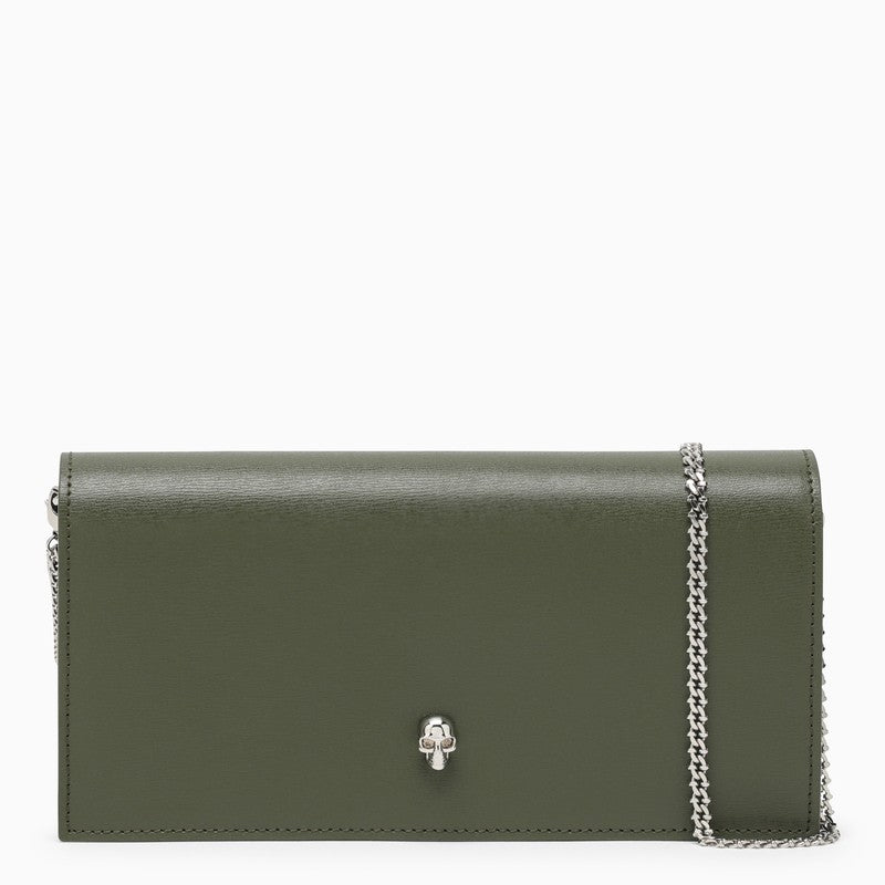 ALEXANDER MCQUEEN Khaki Chain Wallet in Green Leather for Women - SS24