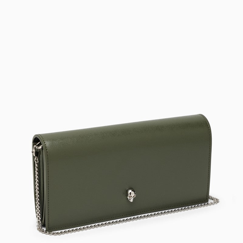 ALEXANDER MCQUEEN Khaki Chain Wallet in Green Leather for Women - SS24