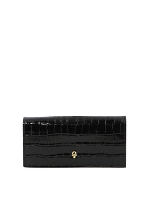 ALEXANDER MCQUEEN Black Crossbody Wallet for Women with Magnetic Closure and Logo Lettering