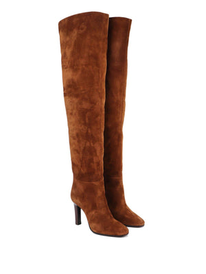 SAINT LAURENT Fashionable Women's Boots in Bold Burgundy Color