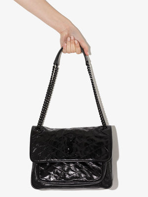 SAINT LAURENT Elegant Medium Niki Handbag in Black Calfskin