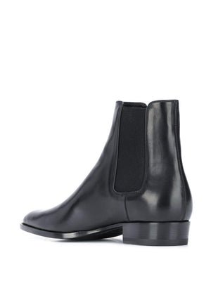 SAINT LAURENT Black Leather Ankle Boots for Men