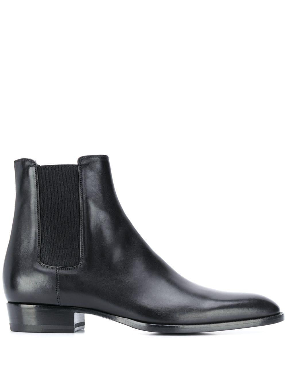 SAINT LAURENT Black Leather Ankle Boots for Men