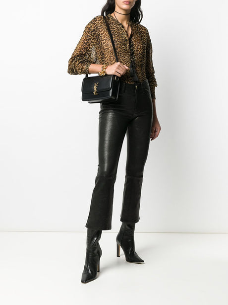 SAINT LAURENT Luxurious Leather Mini Handbag – Black (W:23cm H:16cm D:6cm)