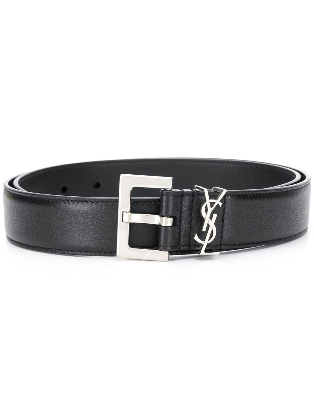 SAINT LAURENT Black Leather Logo Belt for Women - SS24 Collection