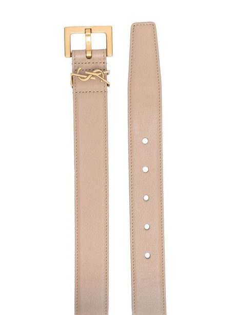 SAINT LAURENT Beige Leather Logo Belt for Women - SS24 Collection