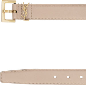 Elegant Leather Cassandre Logo Plaque Belt for Women