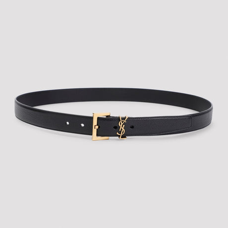 SAINT LAURENT Luxury Grained Leather Belt - Black, 3cm