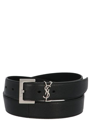 SAINT LAURENT Monogram Leather Belt - Classic Statement Accessory