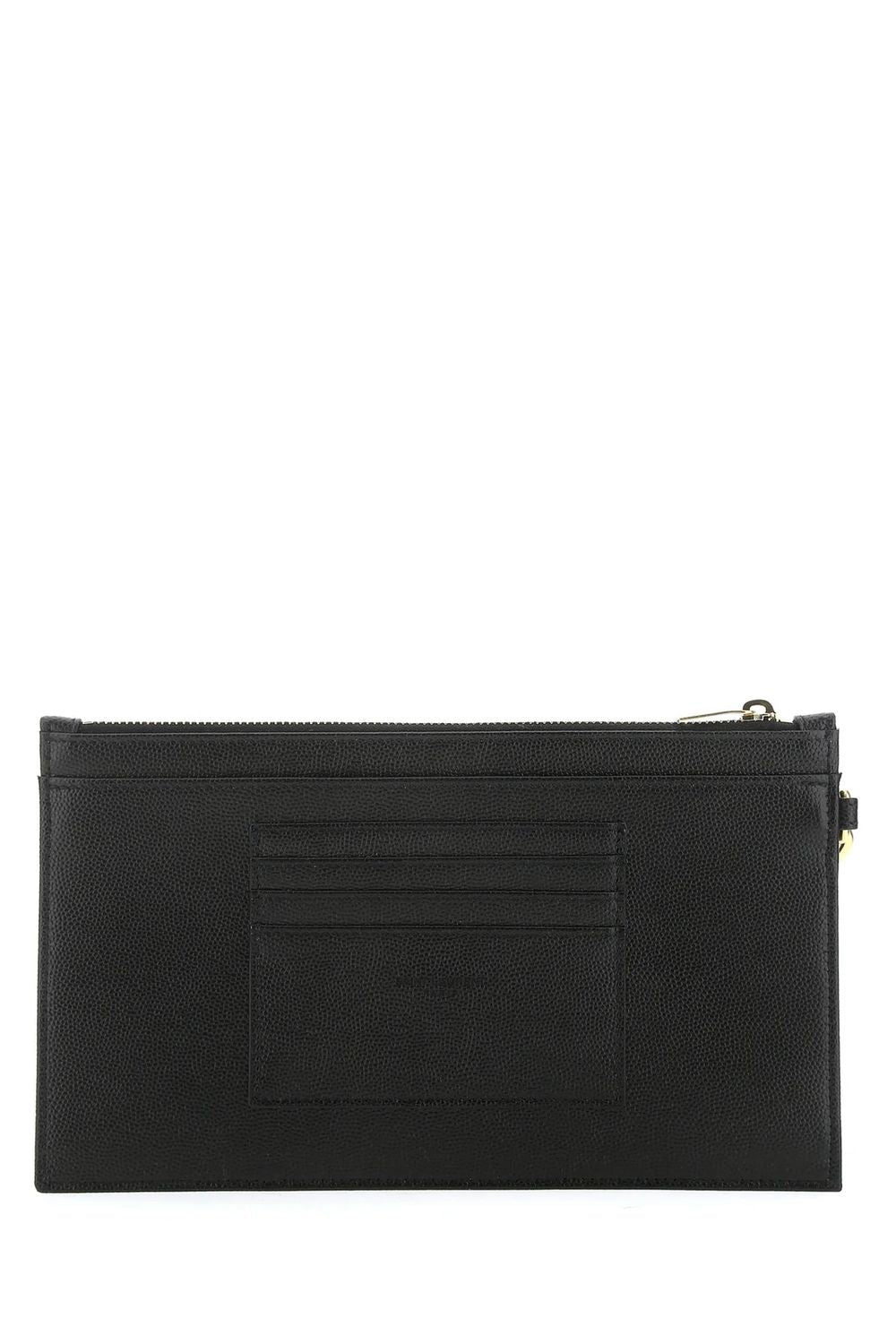 SAINT LAURENT Luxury Black Leather Clutch with Logo Plaque