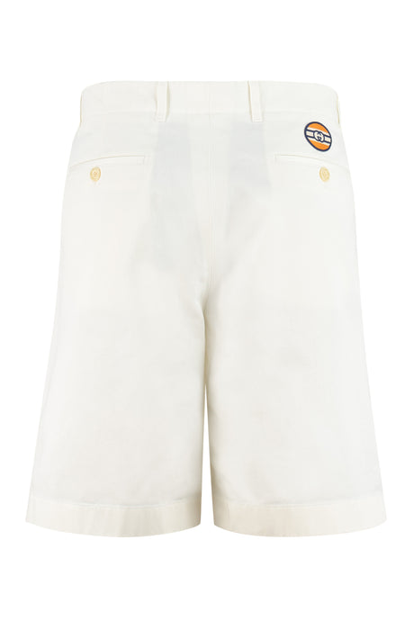 GUCCI White Cotton Drill Shorts with Back Logo Patch for Men