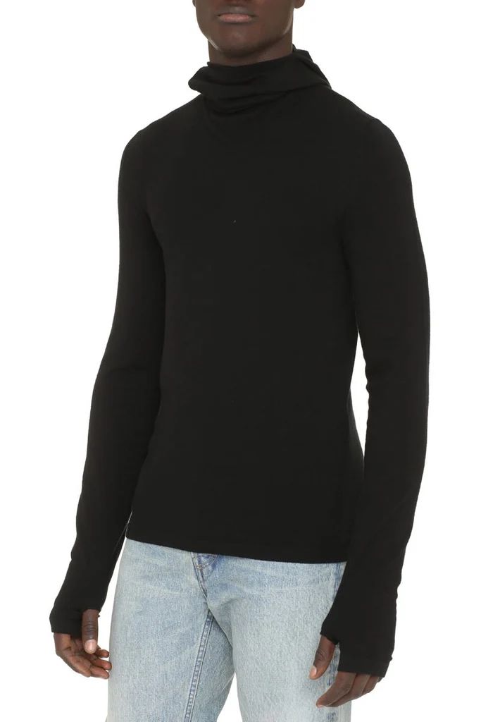 BOTTEGA VENETA Men's Black Cashmere Sweater with Thumbhole Cuffs