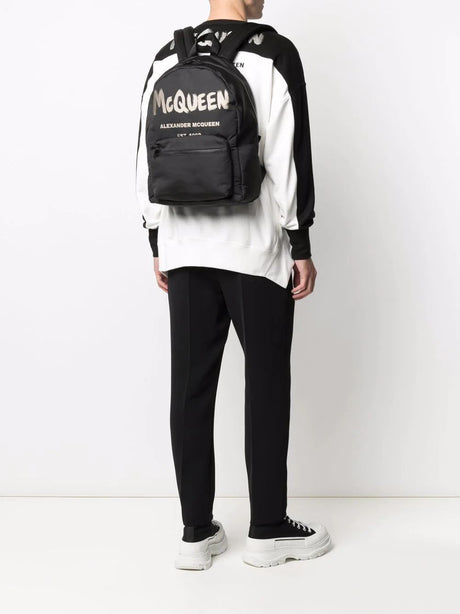 Black Cotton Logoed Backpack for Men in SS24