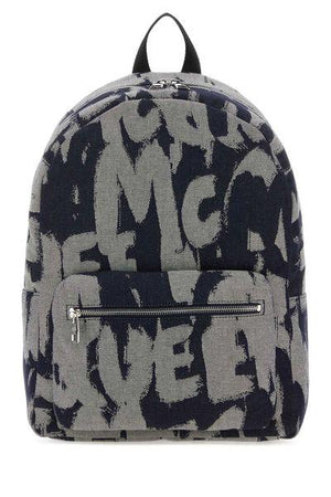ALEXANDER MCQUEEN Men's Dark Blue and Black Backpack for Fall and Winter Seasons