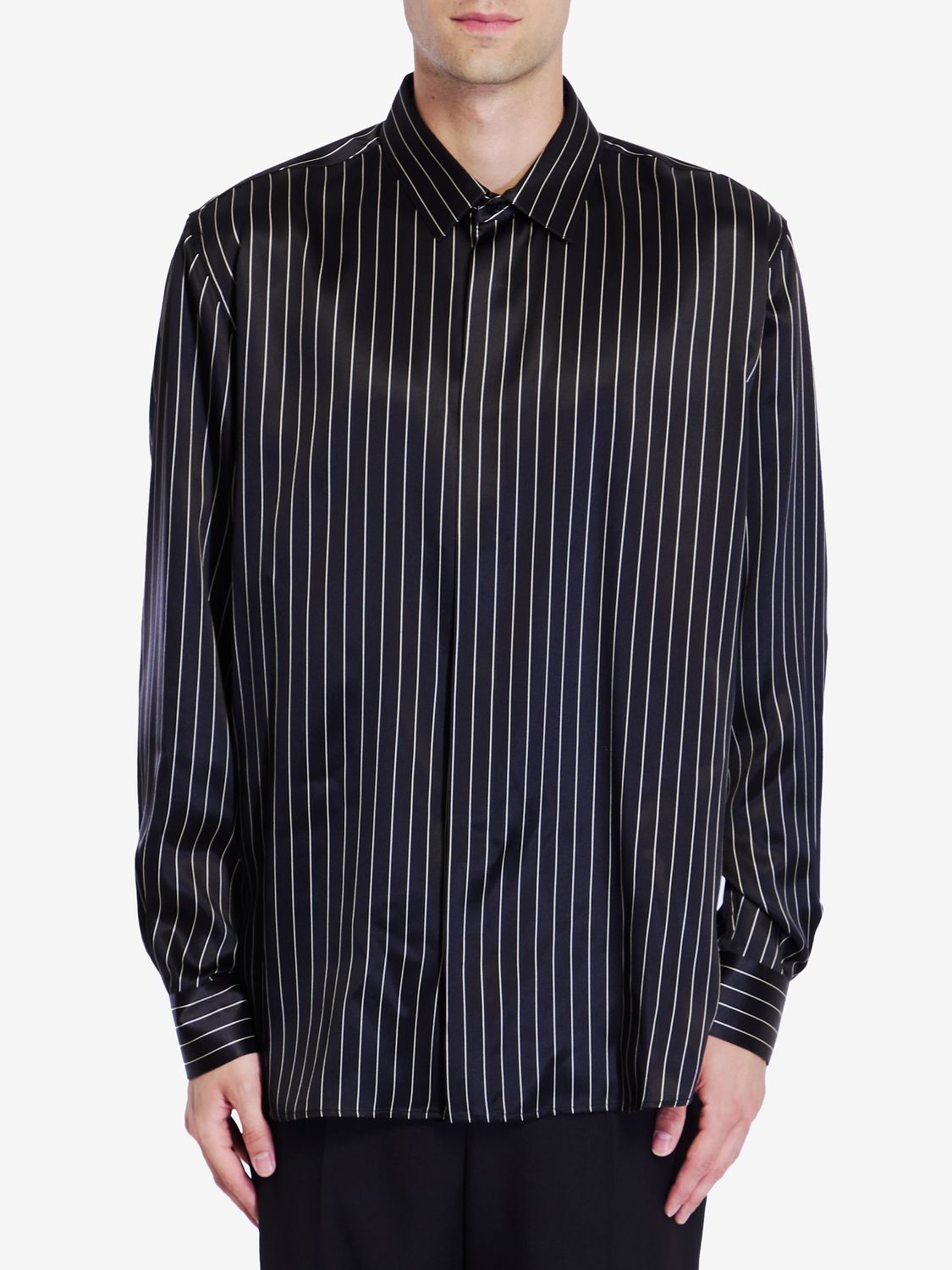 SAINT LAURENT Elegant Striped Silk Satin Shirt