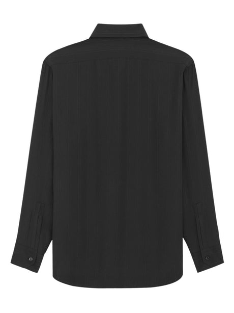 男士黑色标志印花丝绸衬衫(FW23)