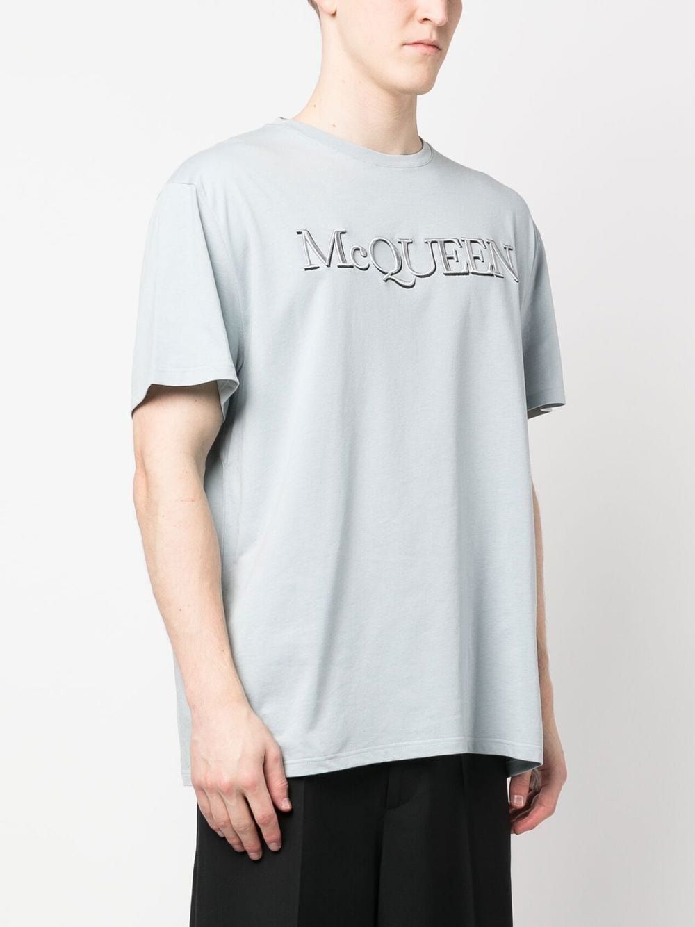 ALEXANDER MCQUEEN Men's Embroidered Logo T-Shirt in Dove Grey/Mix for SS23