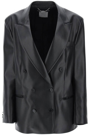 Women's Black Vegan Leather Blazer with Lapel Collar - FW23 Outerwear