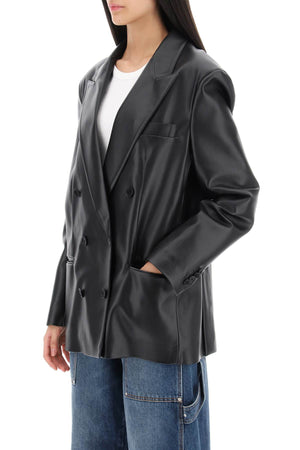 Women's Black Vegan Leather Blazer with Lapel Collar - FW23 Outerwear