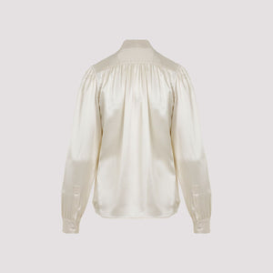 SAINT LAURENT Elegant Pure Silk White Blouse