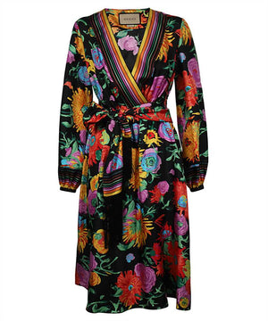 GUCCI Floral Print Women's Dress - Adjustable Waist Belt, 100% Silk - FW22 Collection