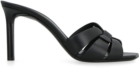 SAINT LAURENT Black Leather Square Toe Sandals for Women